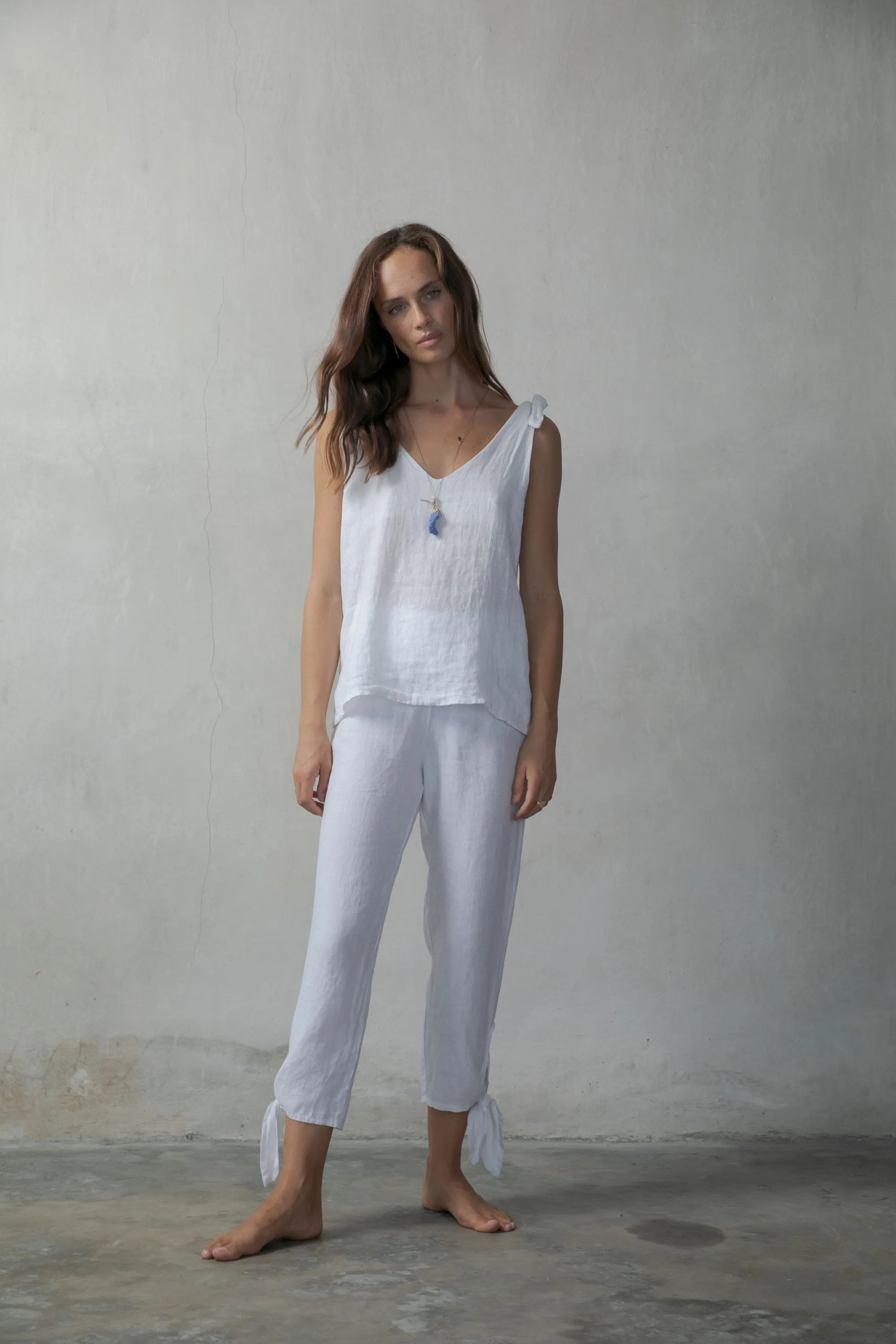 Tie Knot Linen Cami Top White