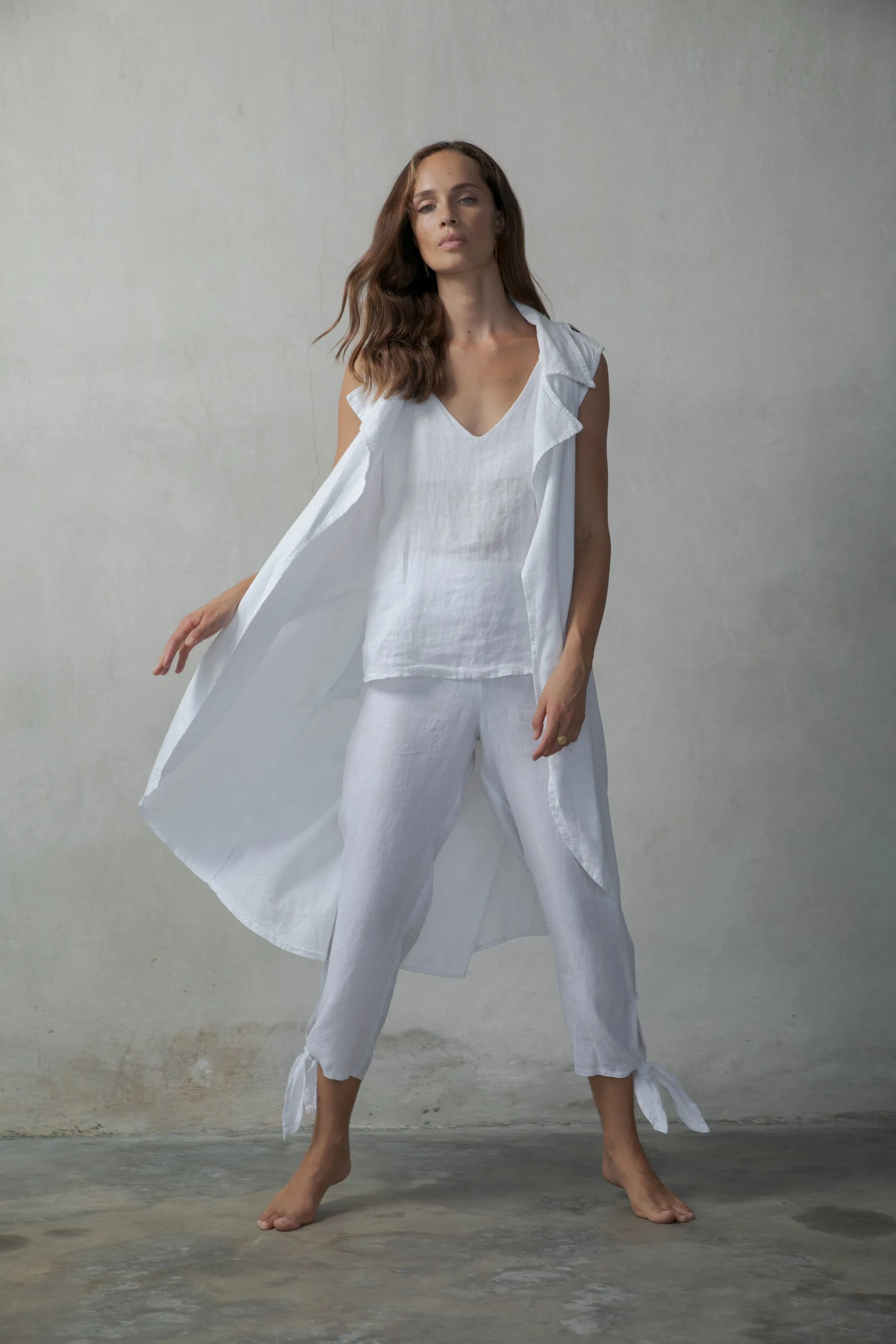 Tie Knot Linen Cami Top White