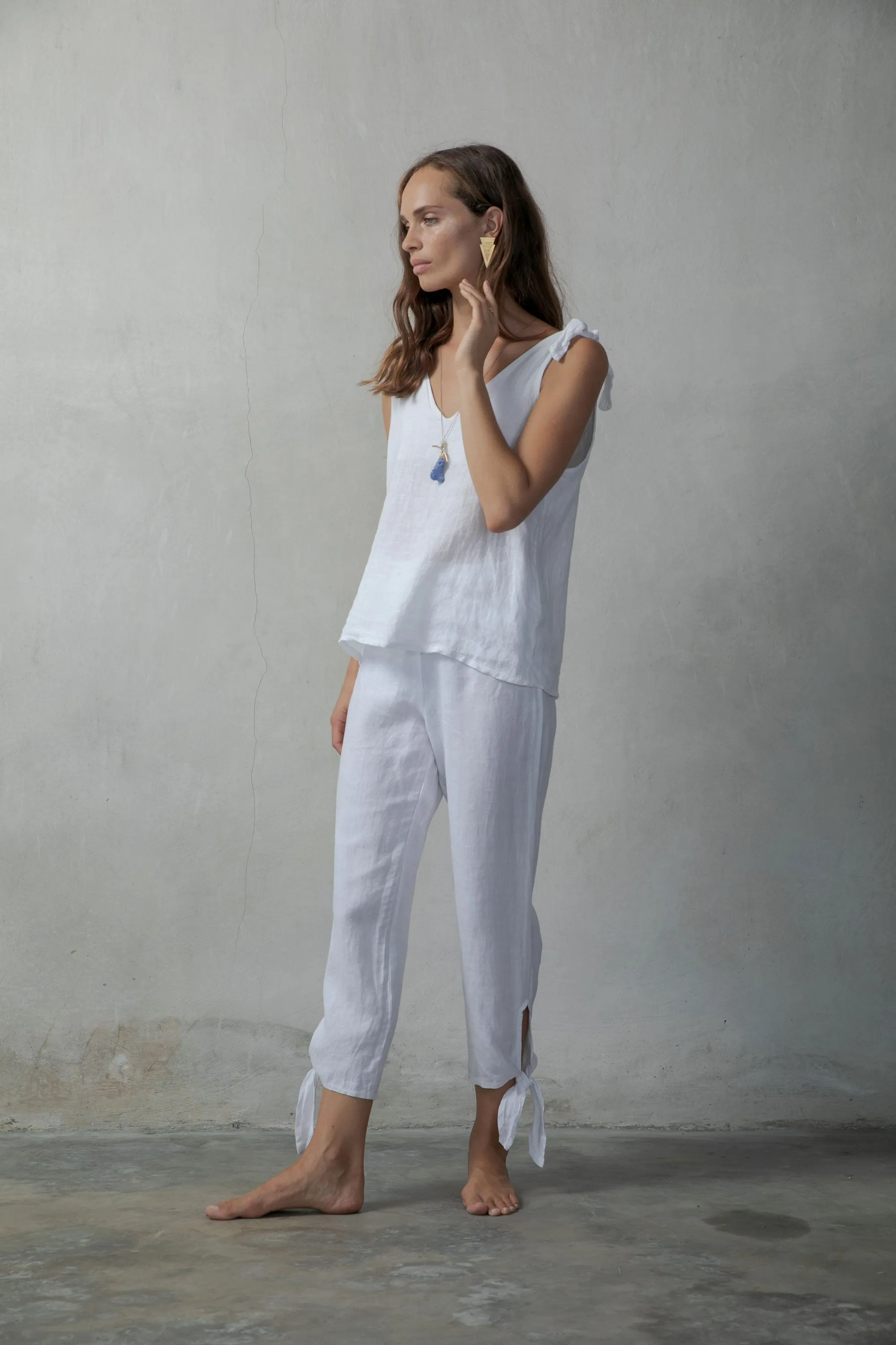 Tie Knot Linen Cami Top White
