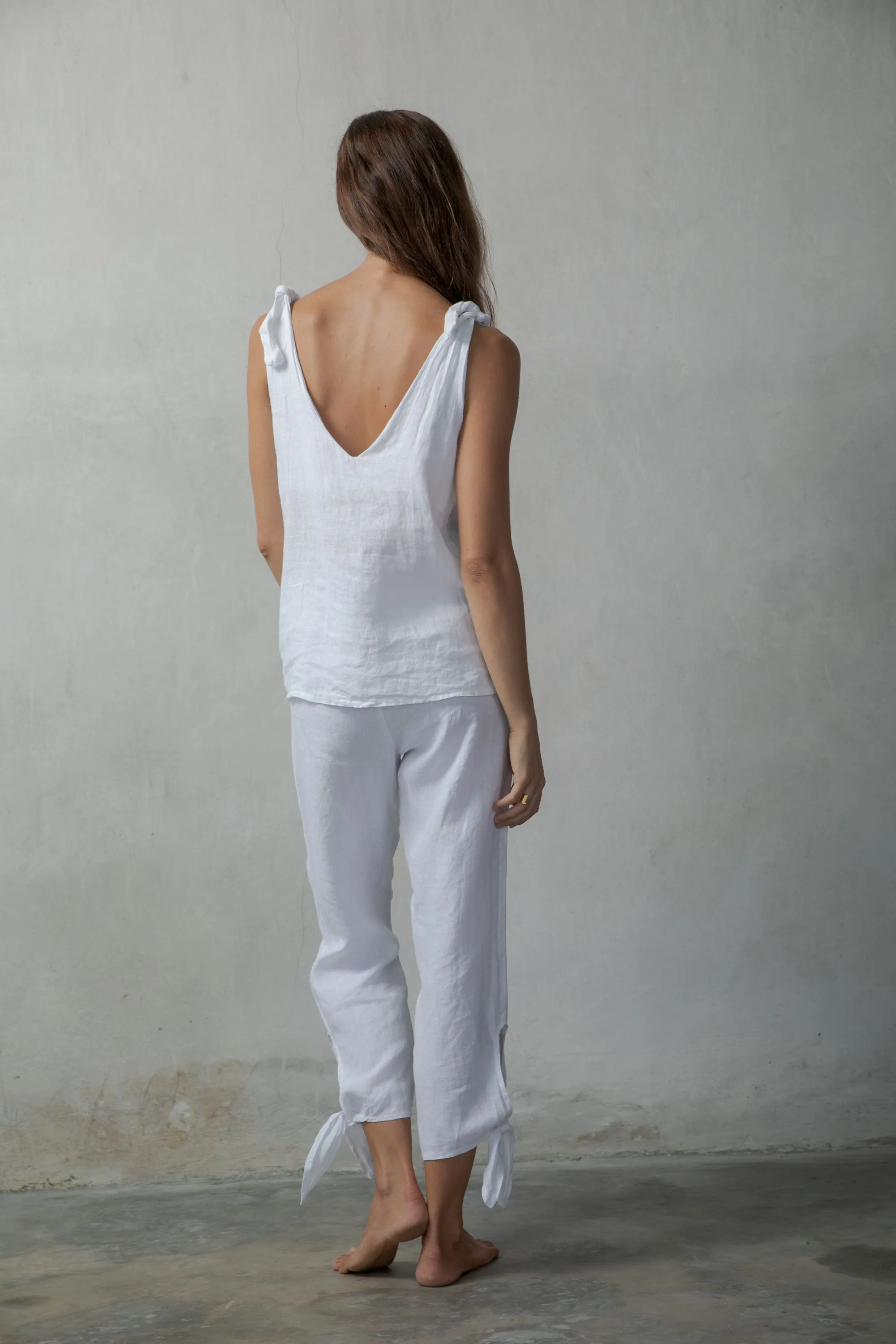 Tie Knot Linen Cami Top White