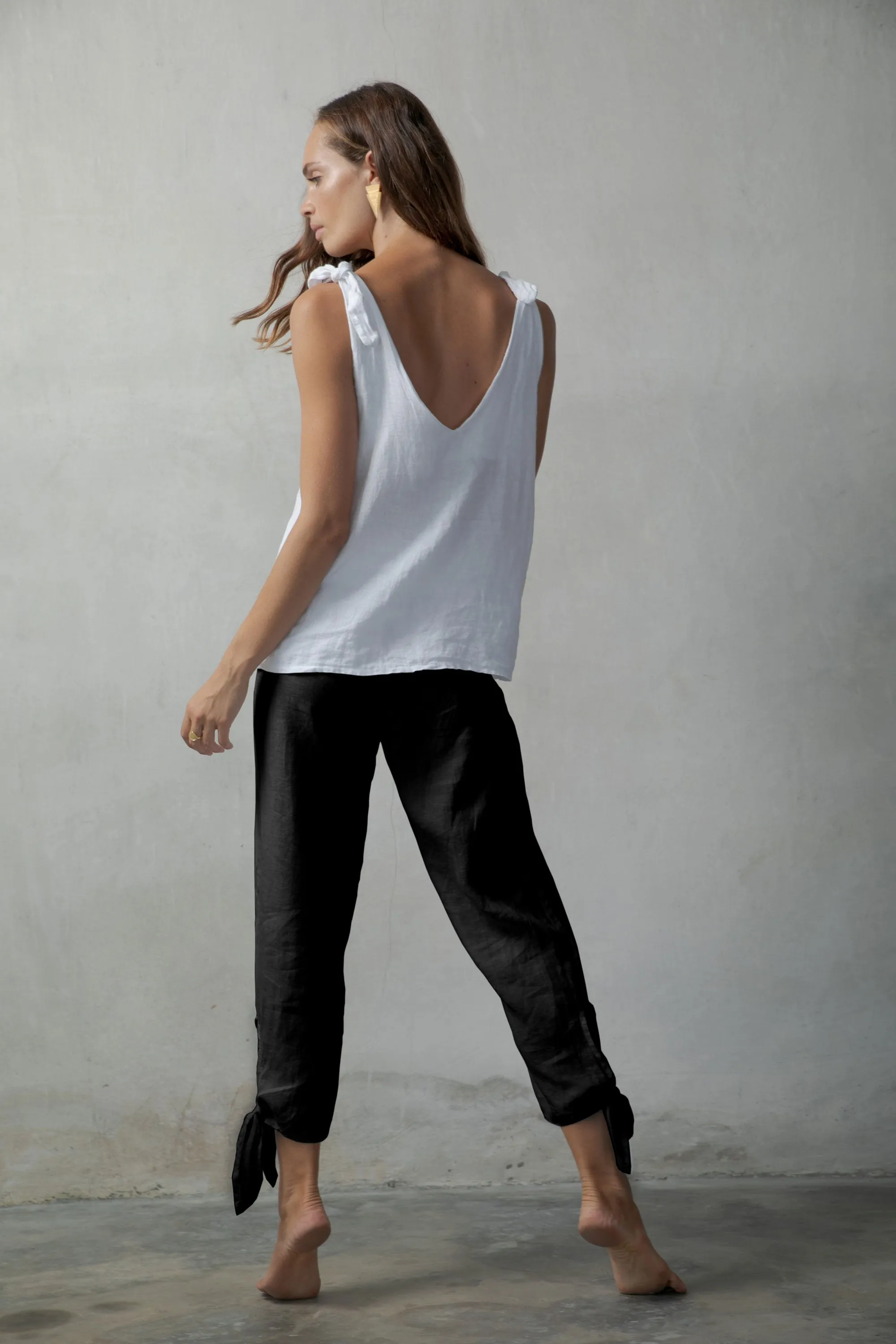 Tie Knot Linen Cami Top White