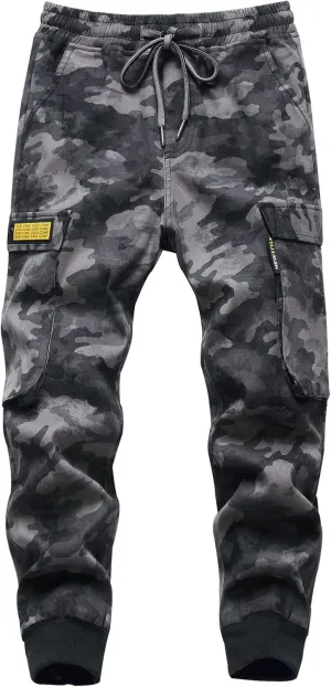 TLAENSON Boys Joggers Cargo Pants for Kids Drawstring Elastic Waist Cotton Twill Jogging School Pant