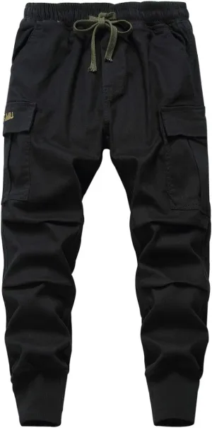 TLAENSON Boys Joggers Cargo Pants for Kids Drawstring Elastic Waist Cotton Twill Jogging School Pant