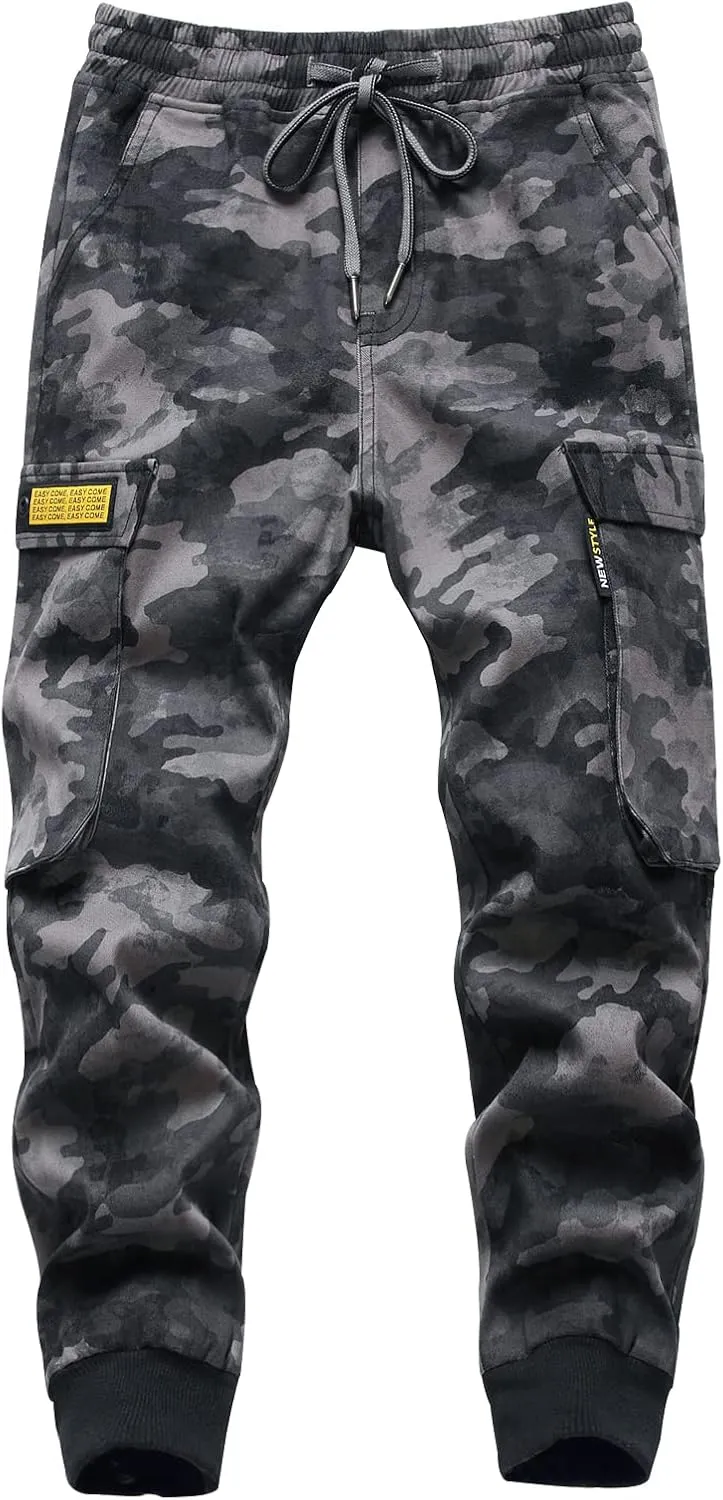 TLAENSON Boys Joggers Cargo Pants for Kids Drawstring Elastic Waist Cotton Twill Jogging School Pant