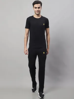 Vimal Jonney Black Cotton Solid Co-ord Set Tracksuit For Men(Zip On 1 Side Pocket)