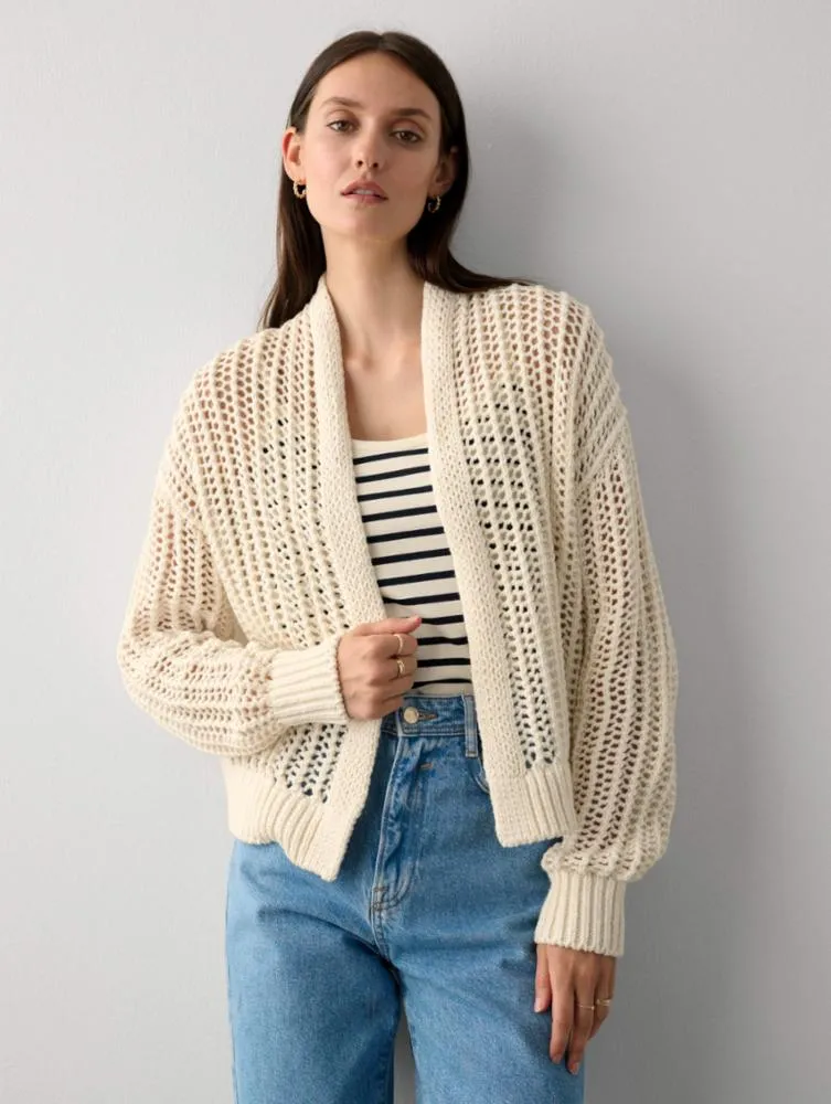 White   Warren - Organic Cotton Open Mesh Cardigan in Ivory