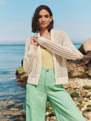 White   Warren - Organic Cotton Open Mesh Cardigan in Ivory