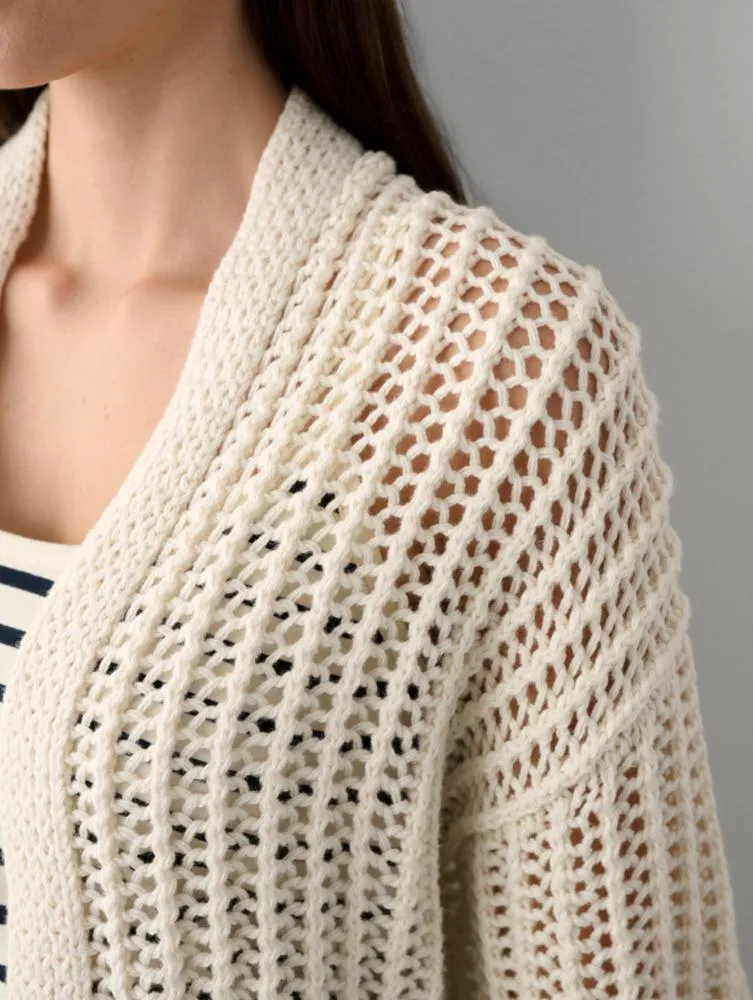 White   Warren - Organic Cotton Open Mesh Cardigan in Ivory