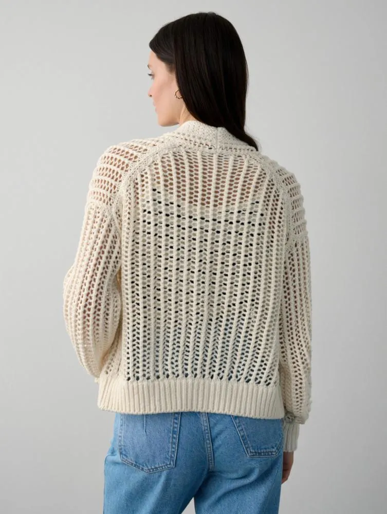 White   Warren - Organic Cotton Open Mesh Cardigan in Ivory