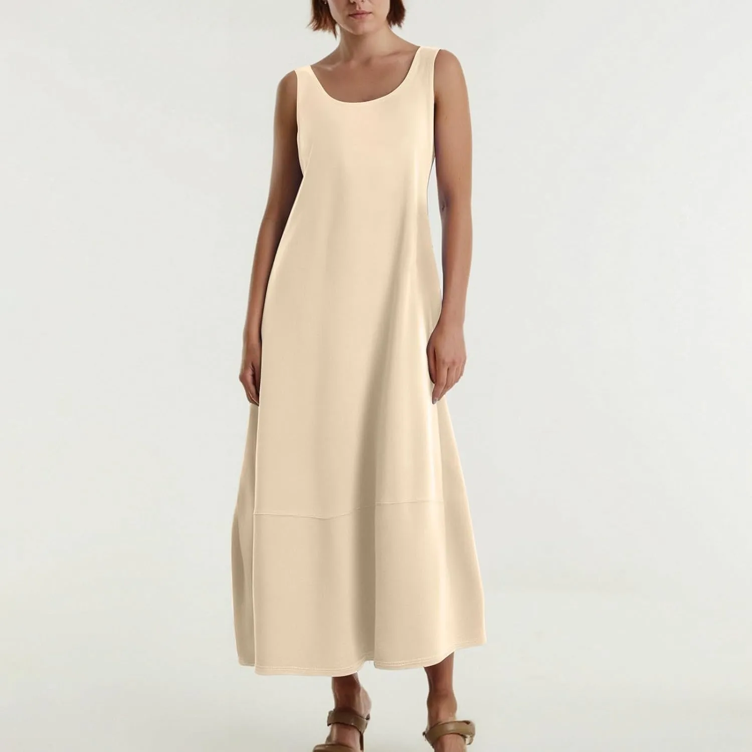 Women's Loose Casual Midi Cotton Dresses Sundress Sleeveless Beach Summer Trendy Tank Top Dress with Pockets