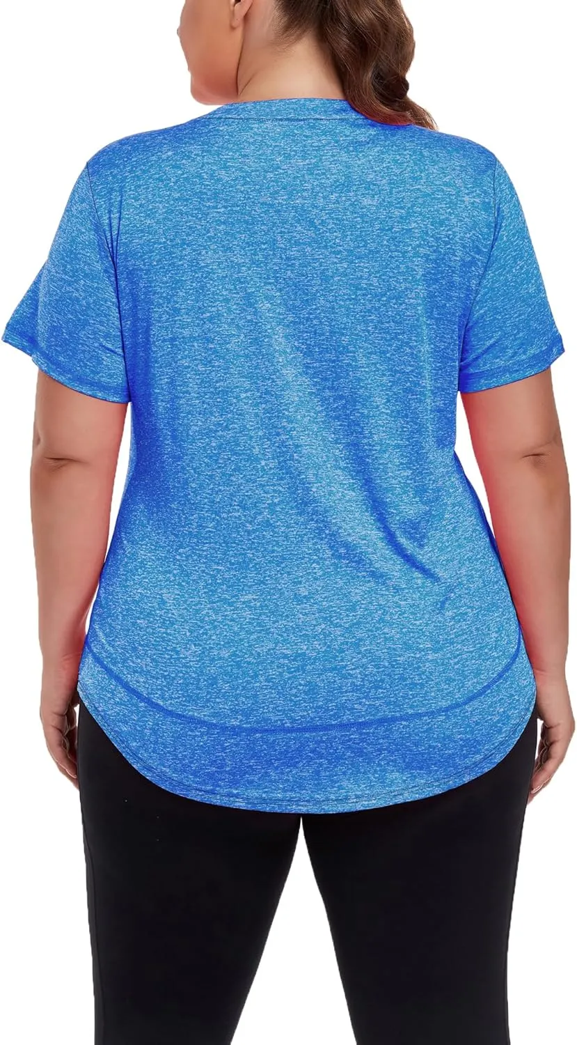 Women's Plus Size Workout Tops Short Sleeve Loose fit Shirts Athletic Gym Yoga Clothing