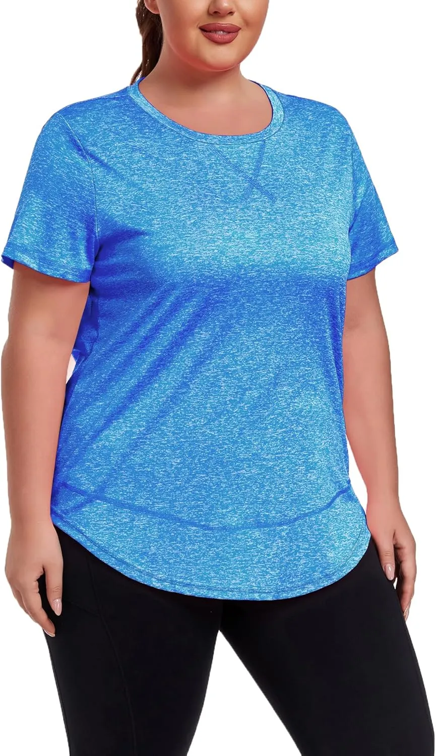 Women's Plus Size Workout Tops Short Sleeve Loose fit Shirts Athletic Gym Yoga Clothing