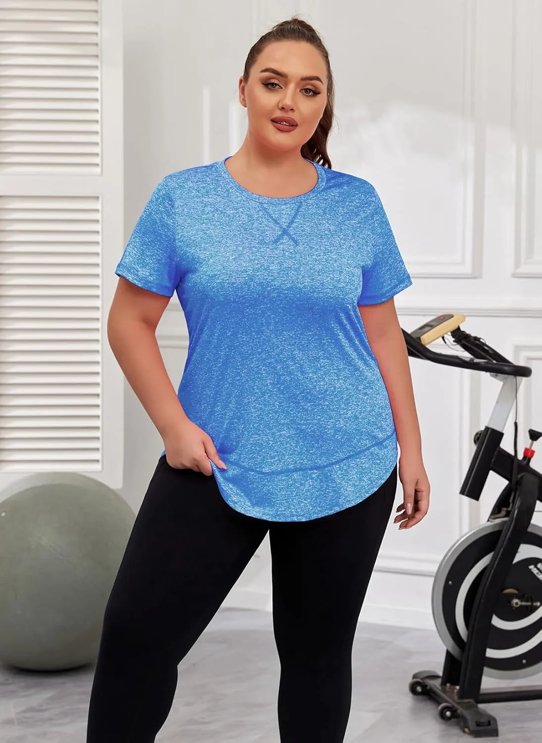 Women's Plus Size Workout Tops Short Sleeve Loose fit Shirts Athletic Gym Yoga Clothing