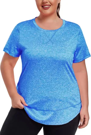 Women's Plus Size Workout Tops Short Sleeve Loose fit Shirts Athletic Gym Yoga Clothing