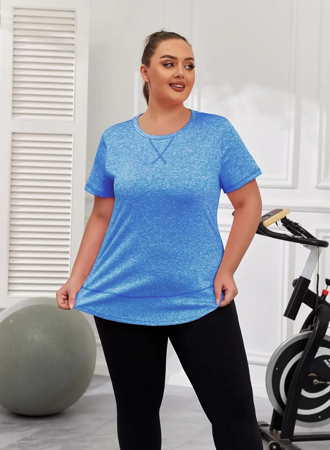 Women's Plus Size Workout Tops Short Sleeve Loose fit Shirts Athletic Gym Yoga Clothing