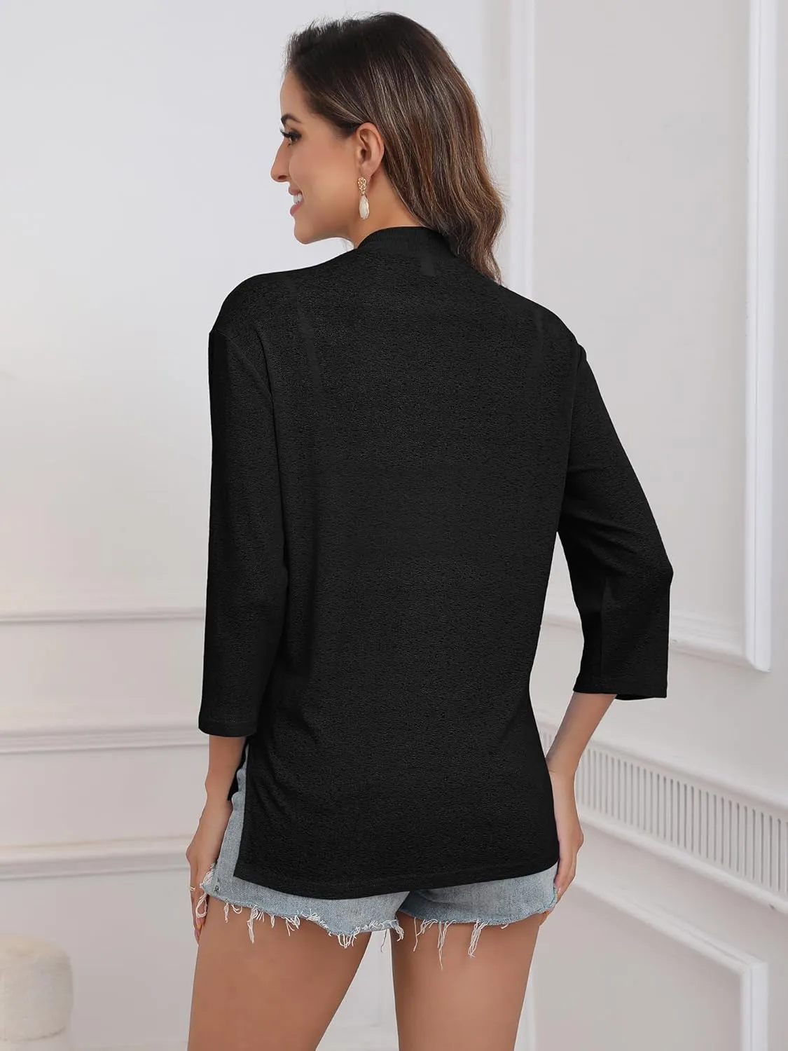 Womens Summer Lightweight Cardigan 3/4 Sleeve Open Front Sheer Cover Ups with Pockets 2024