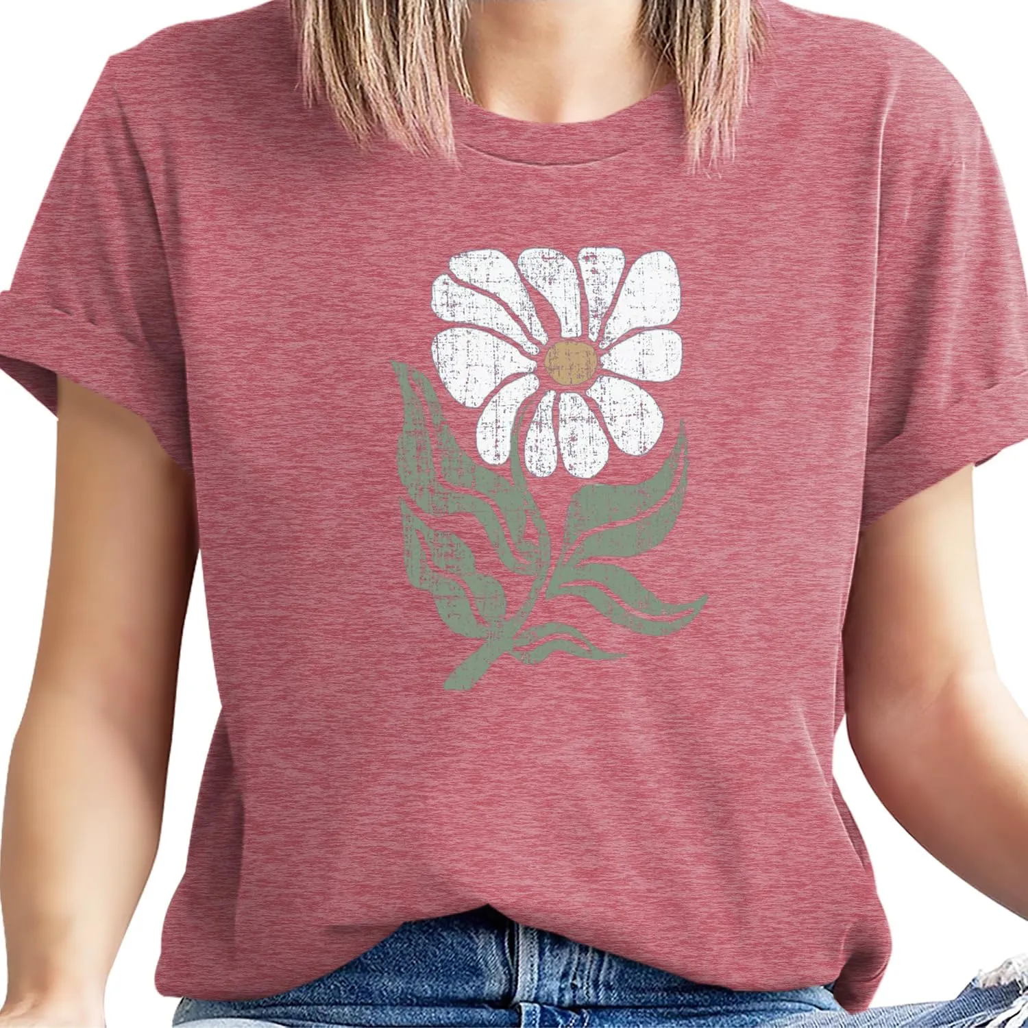 Women's Vintage Flowers Shirt Casual Boho Floral Printed Shirts Sunflower Wildflowers Graphic Tee Tops 