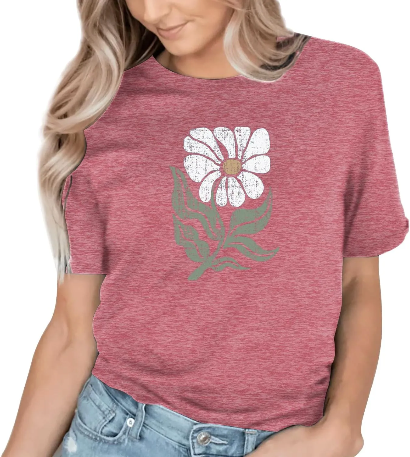 Women's Vintage Flowers Shirt Casual Boho Floral Printed Shirts Sunflower Wildflowers Graphic Tee Tops 