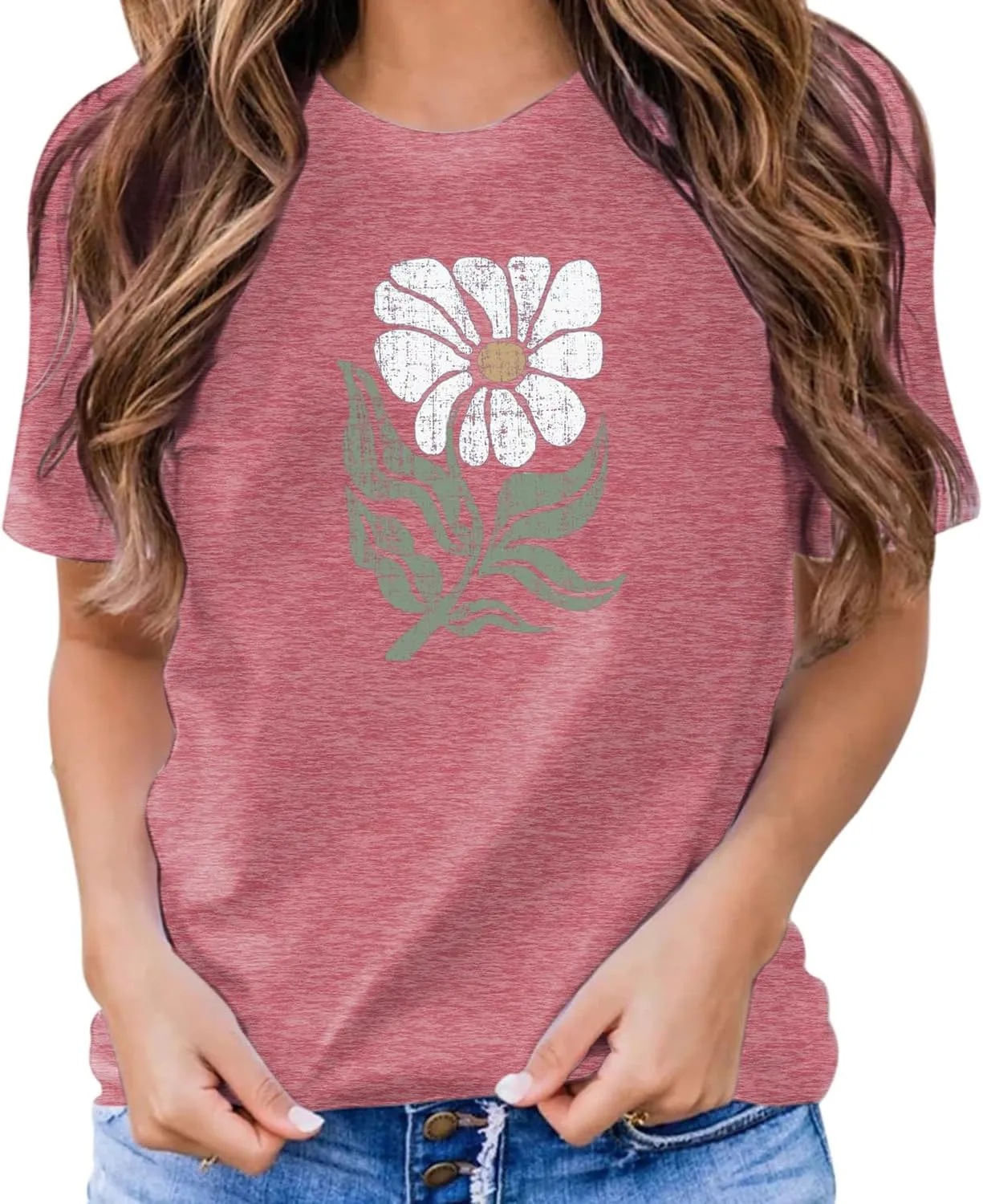 Women's Vintage Flowers Shirt Casual Boho Floral Printed Shirts Sunflower Wildflowers Graphic Tee Tops 