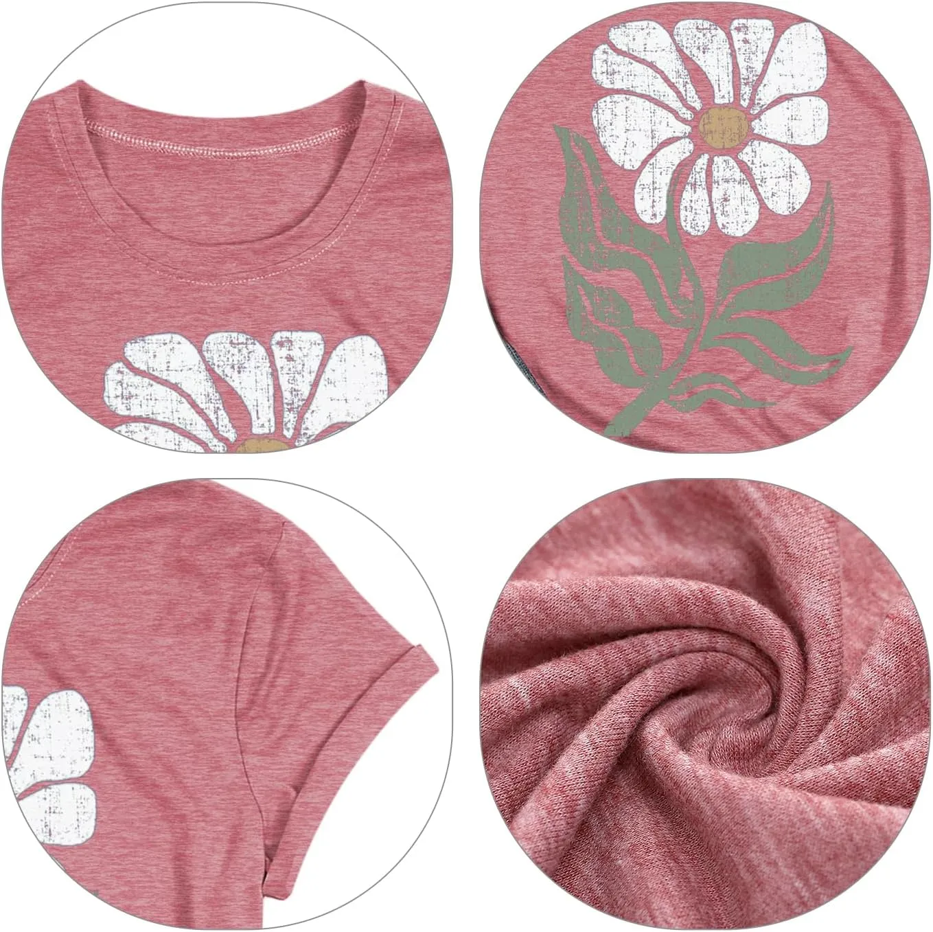 Women's Vintage Flowers Shirt Casual Boho Floral Printed Shirts Sunflower Wildflowers Graphic Tee Tops 