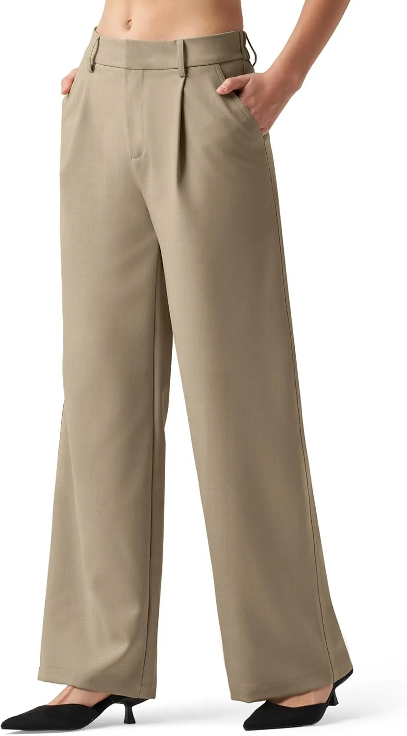 Women's Wide Leg Work Dress Pants High Waisted Casual Slacks Business Office Pants with Pockets 29"/31"