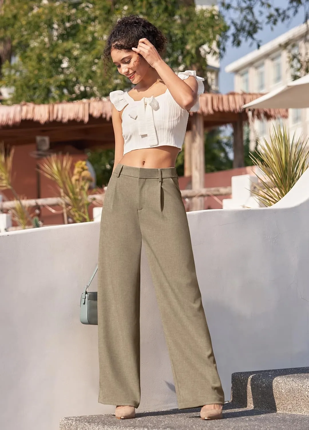 Women's Wide Leg Work Dress Pants High Waisted Casual Slacks Business Office Pants with Pockets 29"/31"
