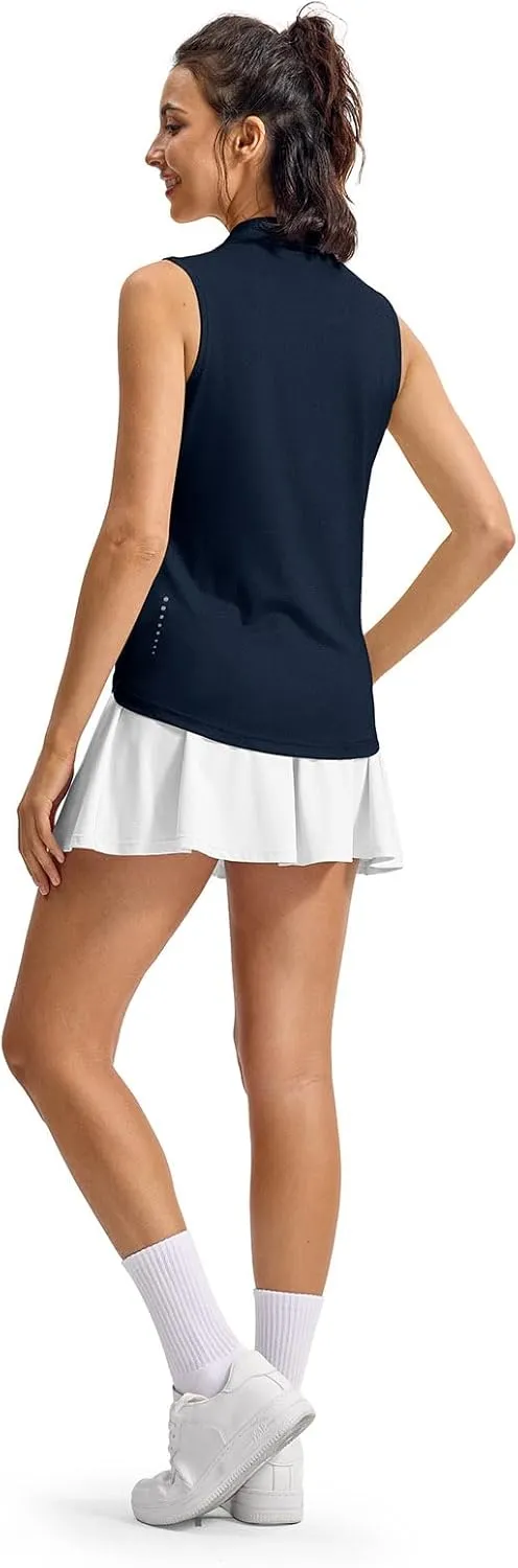 YSENTO Women's V-Neck Collared Golf Tennis Shirts Sleeveless UPF 50  Quick Dry Polo Shirts Tops Split Hem