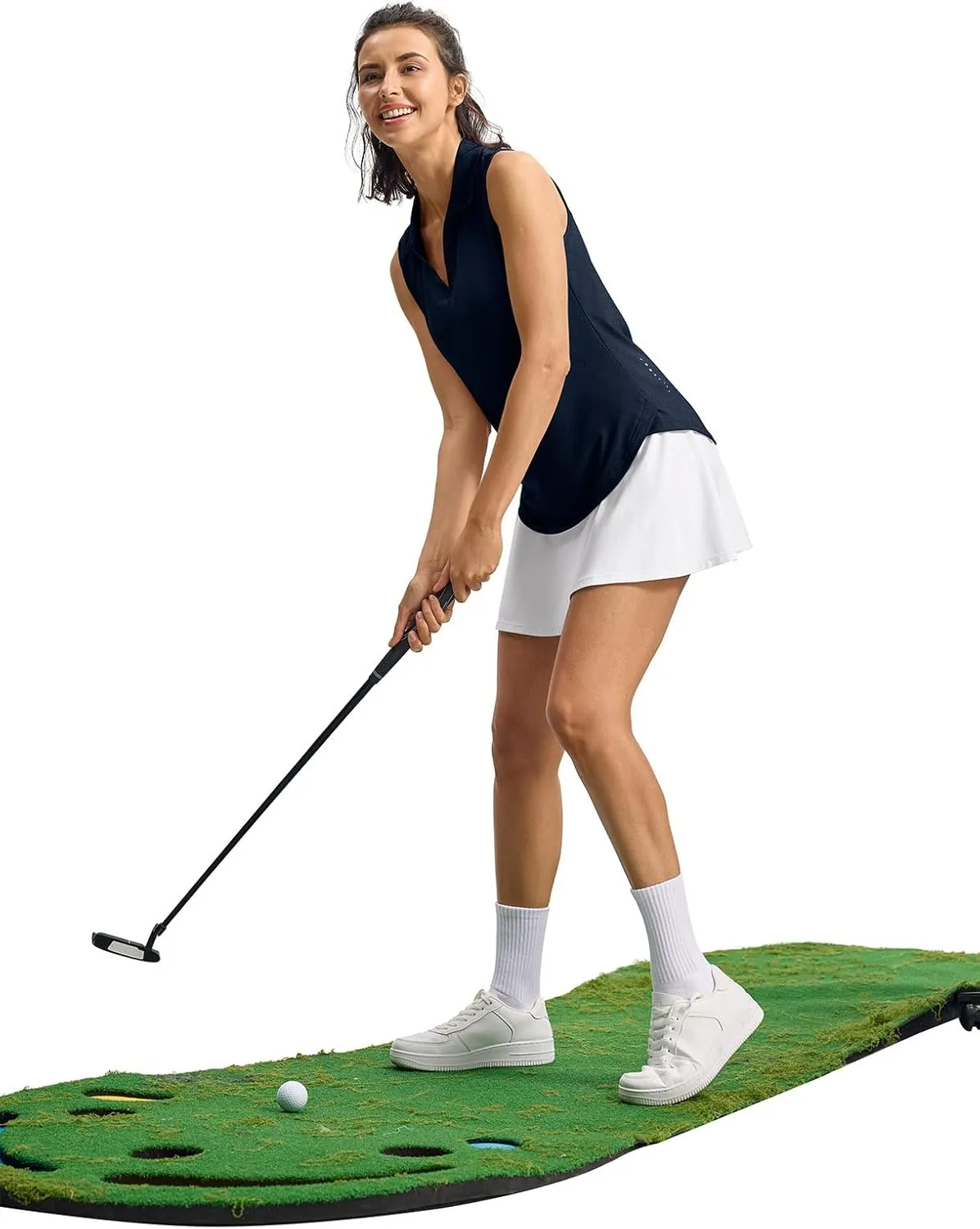 YSENTO Women's V-Neck Collared Golf Tennis Shirts Sleeveless UPF 50  Quick Dry Polo Shirts Tops Split Hem