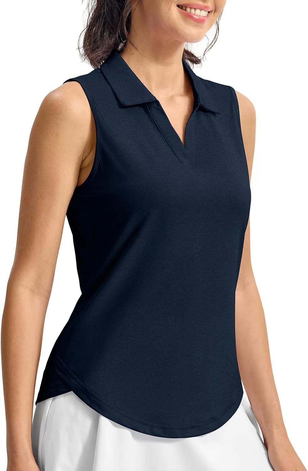 YSENTO Women's V-Neck Collared Golf Tennis Shirts Sleeveless UPF 50  Quick Dry Polo Shirts Tops Split Hem