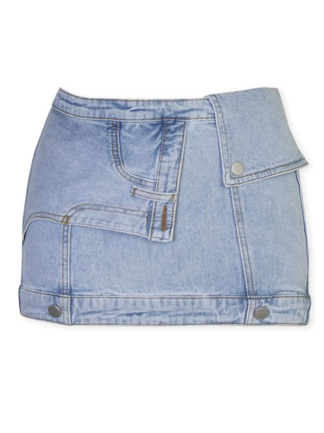 Zaylee Vintage Patch Worked Stretchy Mini Denim Skirt