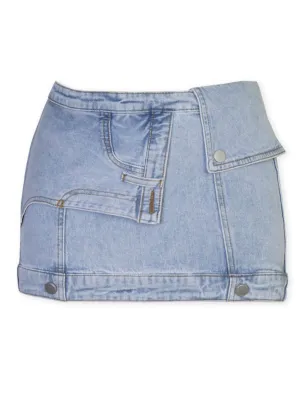 Zaylee Vintage Patch Worked Stretchy Mini Denim Skirt